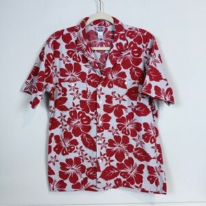 Vintage Ocean Isles Red Floral Aloha Shirt Single Stitch L